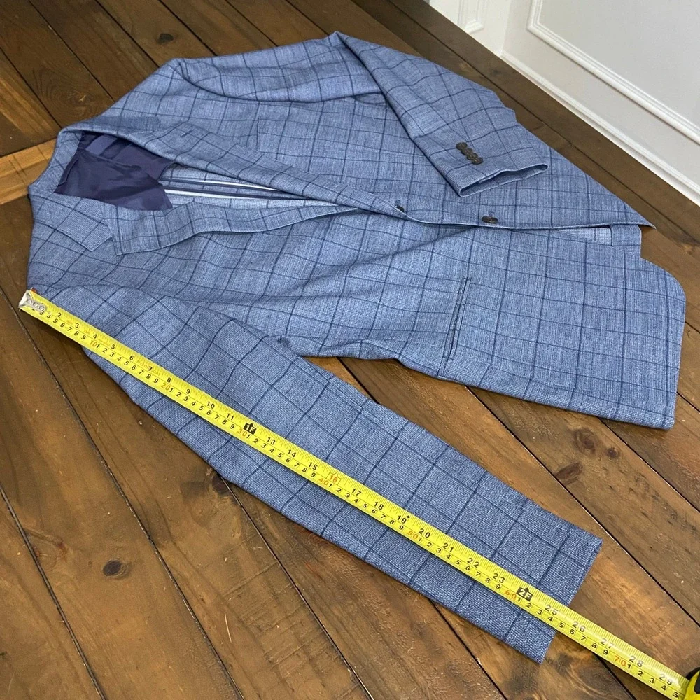 Bonobos Jetsetter Slim Fit 42R Blue Windowpane Plaid Stretch Wool Blazer